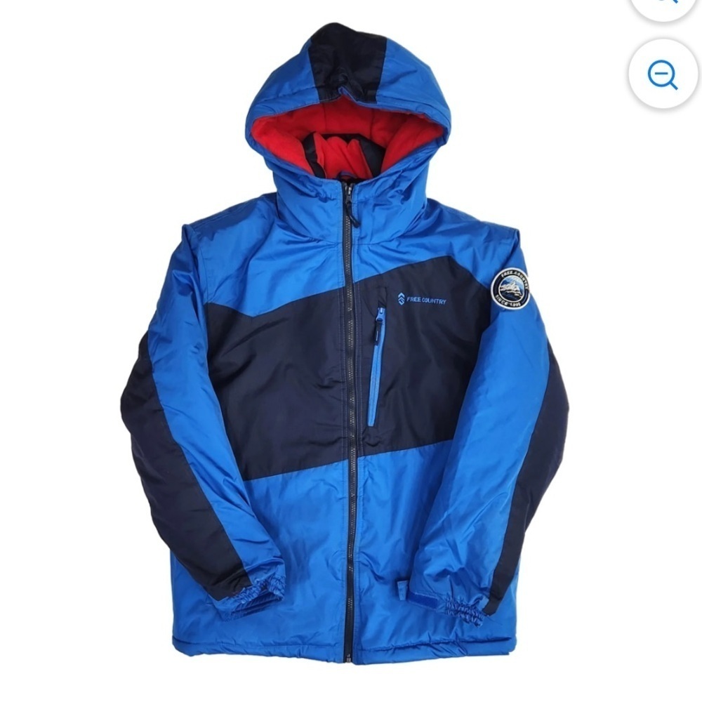 Free Country Blue Hooded Ski Vestee XXS 4/5 Double Zipper Puffer Coat Jacket